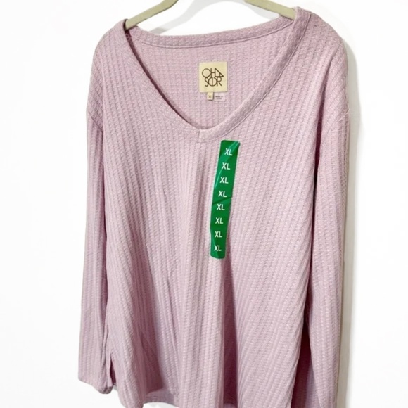 Chaser Lavender Waffle Weave Long Sleeve V-Neck Top Size Extra Large NWT - Picture 2 of 6